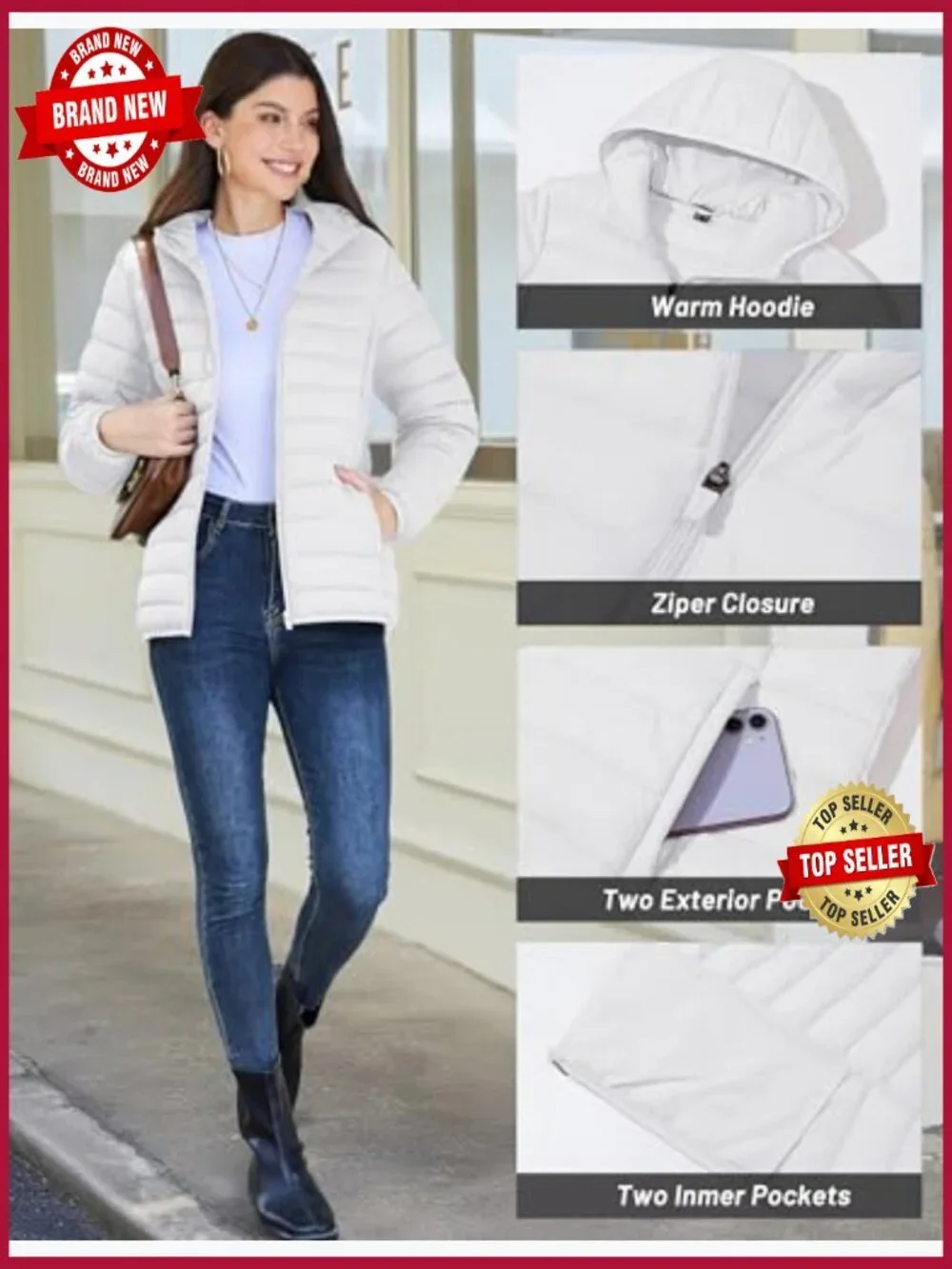 Lightweight Quilted Puffer Jacket Hooded Zip-up Winter Coat with Pockets_6